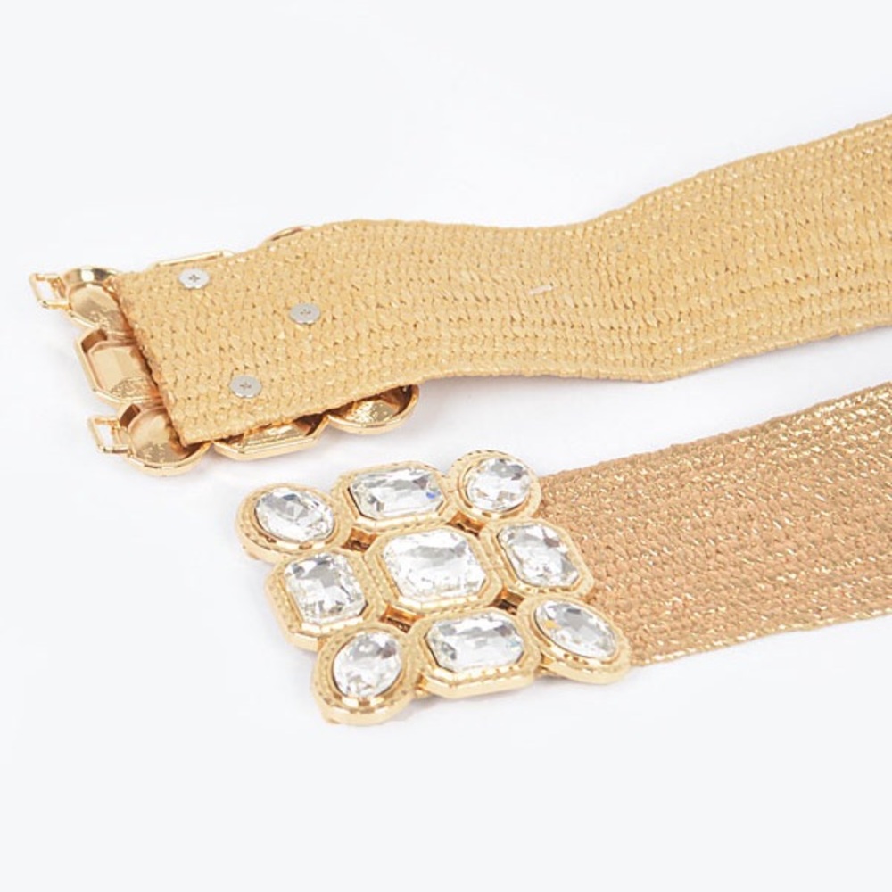 Plus Size Gold or Silver Rhinestone Straw Statement Belt - Picture 5 of 6